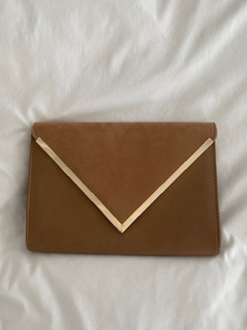 ALDO Brown Suede Envelope Clutch Gold Chain Crossbody Bag
